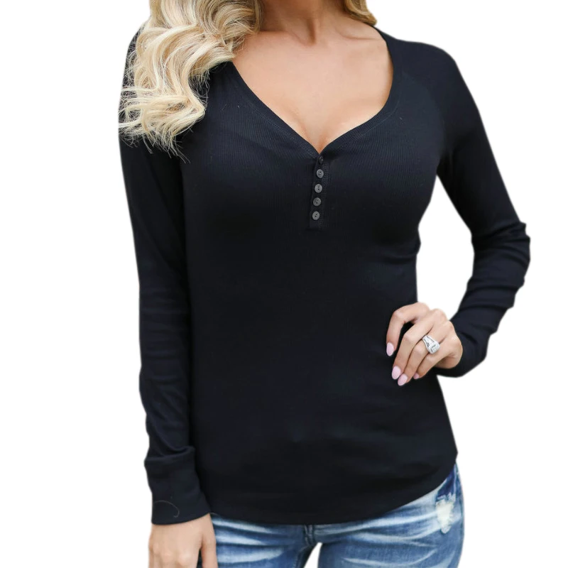 Women Casual Blouses 2017 New Autumn Winter Sexy Long Sleeve All-match Solid O-neck Shirts with Button S-3XL Plus Size GV807 Tops