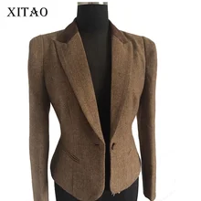 2016 new female short spring suit slim Suit Jacket Women Retro Womens wool tweed coat size