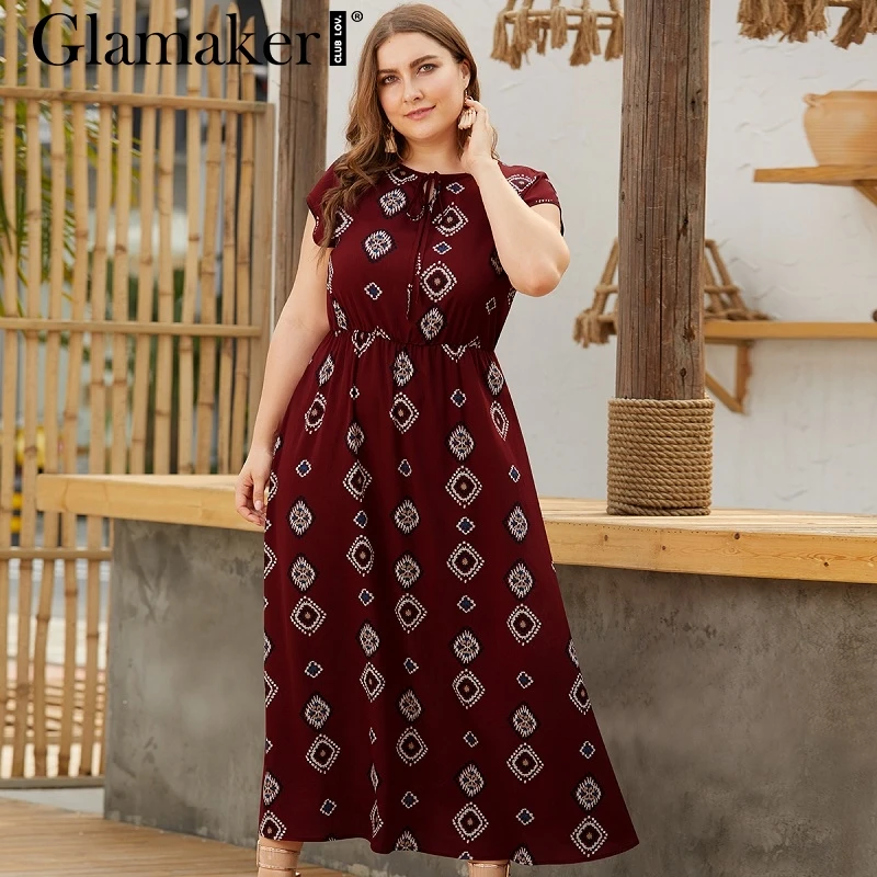 

Glamaker Elegant floral print long party dress Women sexy plus size casual maxi dresses Ladies summer short sleeve dress boho XL
