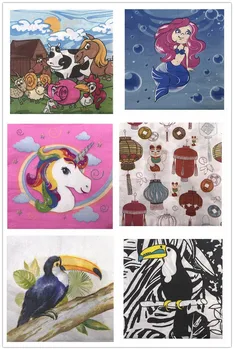 

20 Vintage napkin paper tissue cute cartoon animal unicorn horse cow pig cock mermaid cat decoupage wedding birthday party decor