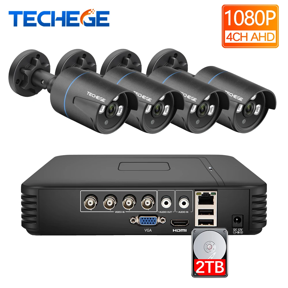 

Techege 4CH CCTV camera System 1080P AHD security Camera DVR Kit Waterproof Outdoor 2.0MP home Video Surveillance System