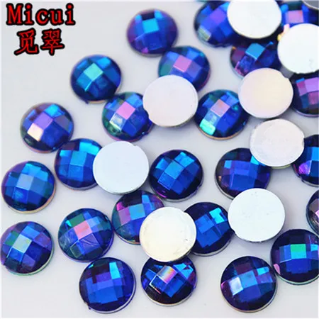 Micui 6/8mm Crystal AB Round Acrylic Nail Rhinestones Flatback Glue On Non Hotfix Stones Appliques For Craft DIY Nail Art MC341 - Цвет: Blue AB