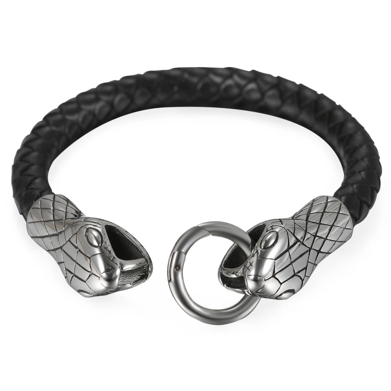 

BONISKISS Snake Python Head Braided Leather Bracelet Bangle for Men with gift bag