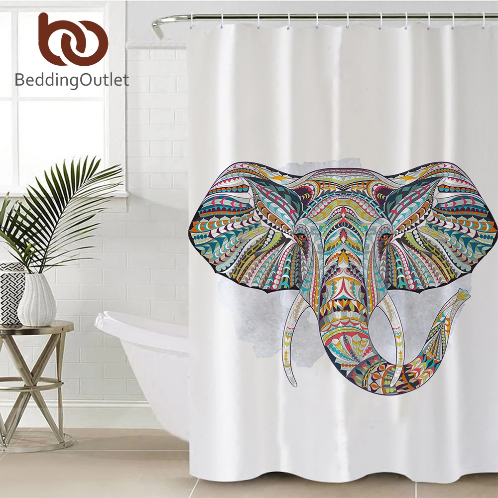 BeddingOutlet Indian Elephant Shower Curtain Waterproof Colorful Bath