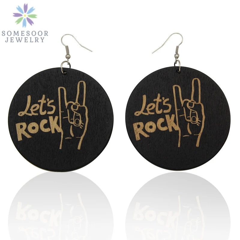 Серьги подвески SOMESOOR Let's Rock из резного дерева ювелирные изделия черного цвета 6