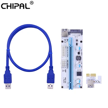 

CHIPAL 100PCS VER008S 0.6M PCI-E Riser Card 008 PCI Express PCIE 1X to 16X Adapter LED 4Pin 6Pin SATA Power for Bitcoin Miner