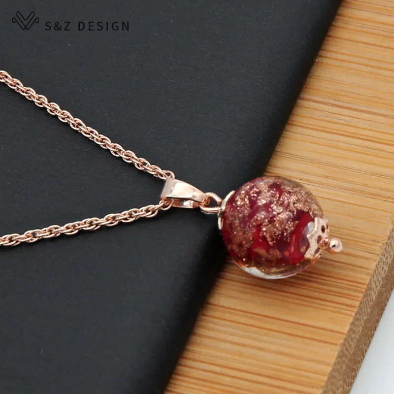 S&Z DESIGN New Fashion 585 Rose Gold Color Glaze Pendant Necklace For Women Girl Fine Temperament Wedding Party Gift