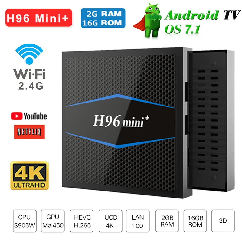 

2018 New Android 7.1 Smart TV Box H96 Mini+ Amlogic S905W 2GB RAM 16GB ROM 2.4G Wifi 4K Quad Core Media Player HD Set-top Box