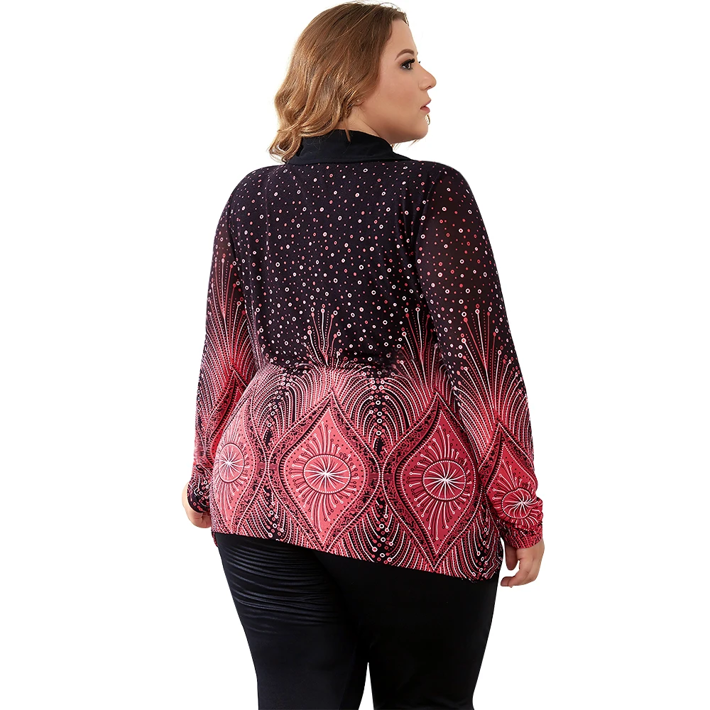 YTL Turn Down Collar Ladies Plus Size Shirt Flare Sleeve Print Blouses Women Big Sizes Winter Diamonds Brooch Vintage Tops H033 YTL Turn Down Collar Ladies Plus Size Shirt Flare Sleeve Print Blouses Women Big Sizes Winter Diamonds Brooch Vintage Tops H033