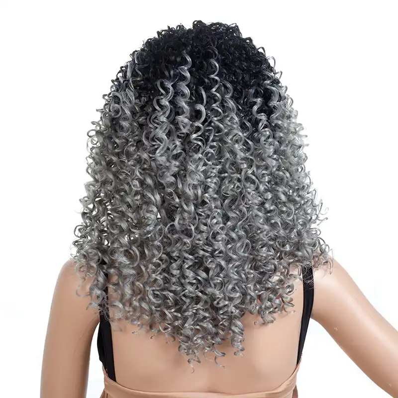 Yiyaobess 18inch Synthetic Black Grey Ombre Hair Short Afro Kinky Curly Wig Natural Wine Red Brown African Wigs For Black Women