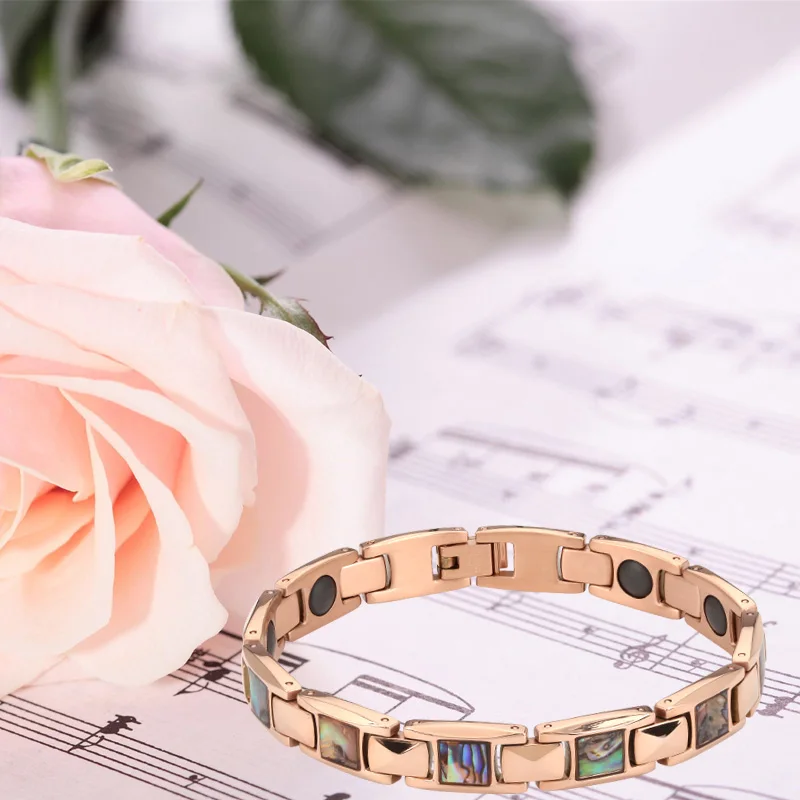Balance Energy Magnetic jewelry Bangles Natural shell rose gold color Bio Health Care Therapy Bracelets for women (6)