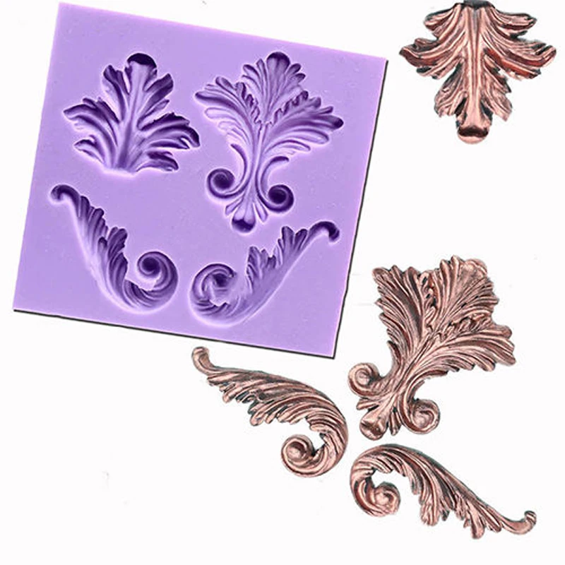 DIY Color Random Vintage Flourish Scrolls Silicone Fondant Mould Cake Decor Leaf Sugar Bake