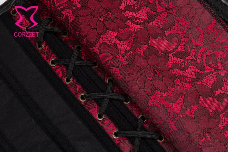 Красные/черные цветочные Корсеты на стальных косточках и бюстье стимпанк корсет топ с карманом пояс и куртка готическая одежда