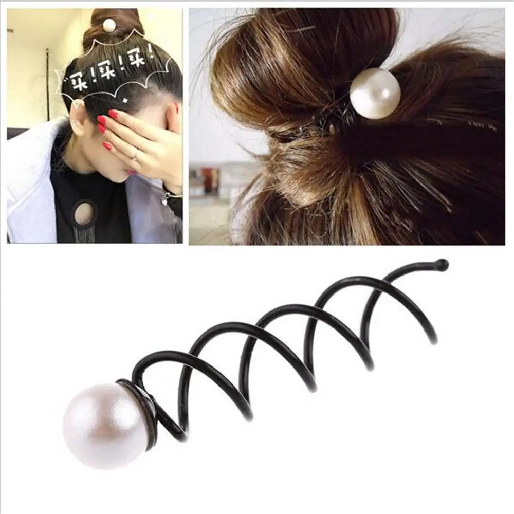 2X Girls Pearl Spiral Spin Screw Bobby Hair Pins Clips Twist Barrette
