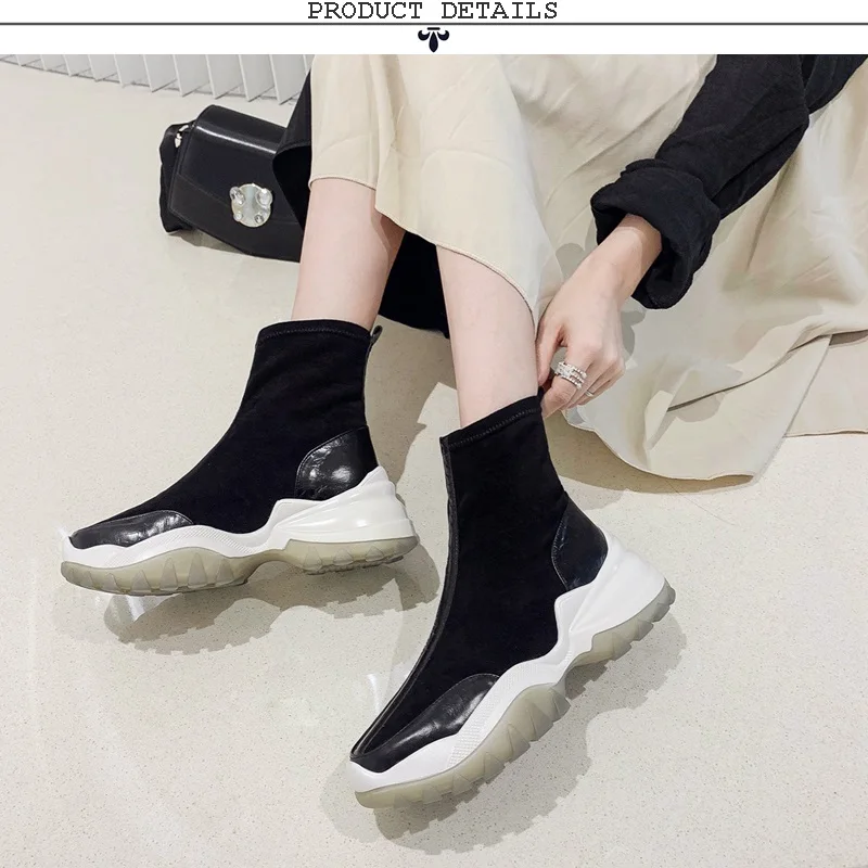 EGONERY woman shoes spring new concise casual handmade genuine leather ankle boots outside high heels platform ladies shoes