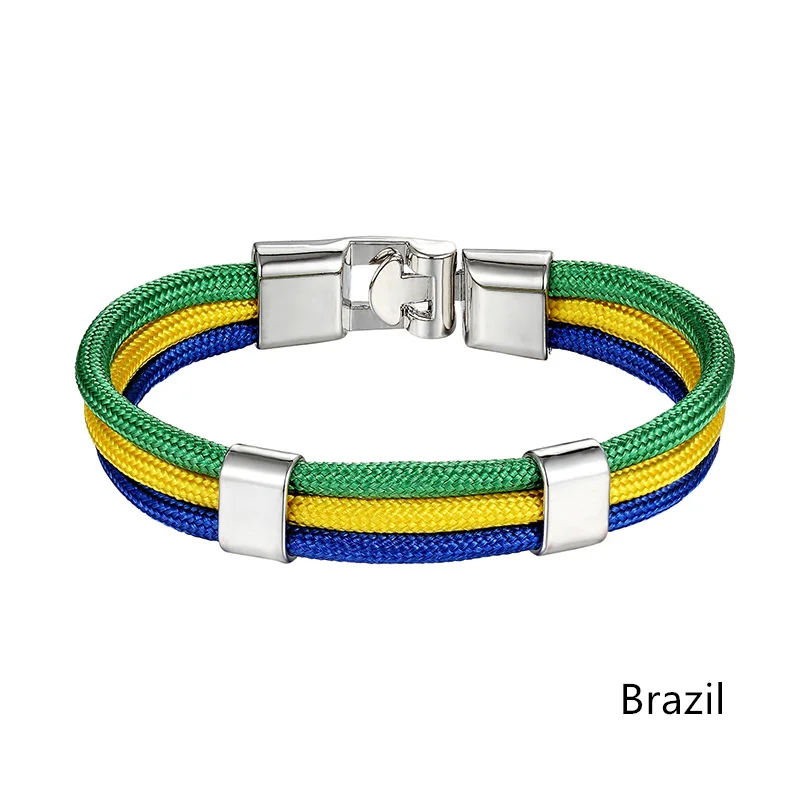 JAAFAR New Fashion Country Russia Flag Nylon Rope Leather Bracelets Fashion Knit Bandages Charm Men's Sports Bracelets - Окраска металла: AS440