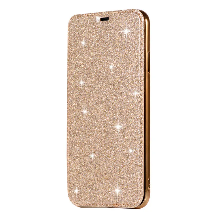 Bling Блеск кожаный флип чехол для iPhone Xs Max XR X прозрачная задняя чехол для iPhone 5 5S SE 6 6 S 7 8 плюс Слот карты бумажник - Цвет: Gold