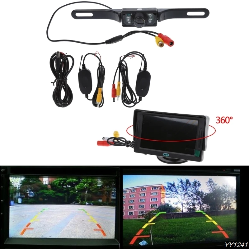 4,3 "автомобиль TFT ЖК-дисплей монитор комплект автомобиля резервную Камера заднего вида Системы Ночное видение Беспроводной NTSC