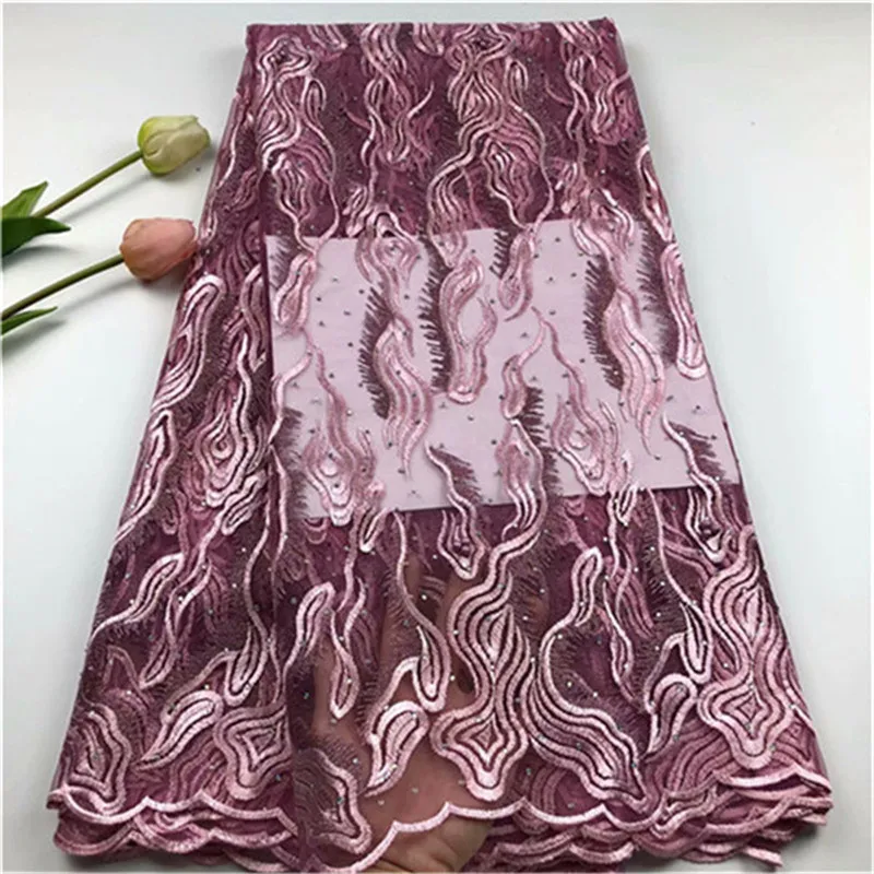 

2019 NEW African Beaded Stone Tulle Lace Fabric High High Quality Lace Material Net French Embroidery Nigeria Lace Fabric