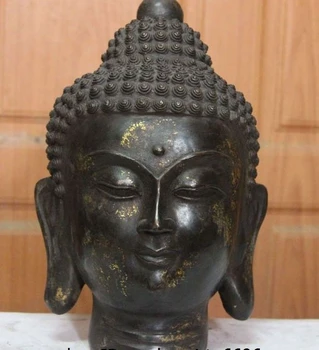 

9" Folk cCassical Tibet Buddhism Copper Bronze Amitabha Sakyamuni Head Statue