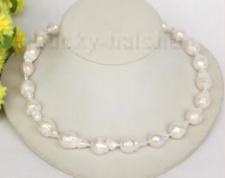 

Free shipping hot sale Women Bridal Wedding Jewelry >>natural 18" 21mm baroque white Reborn keshi pearls necklace