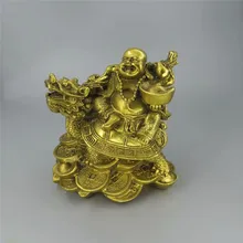 Китайский Медь богатство деньги счастливый смех Будда Майтрея на Статуя Дракона черепахи