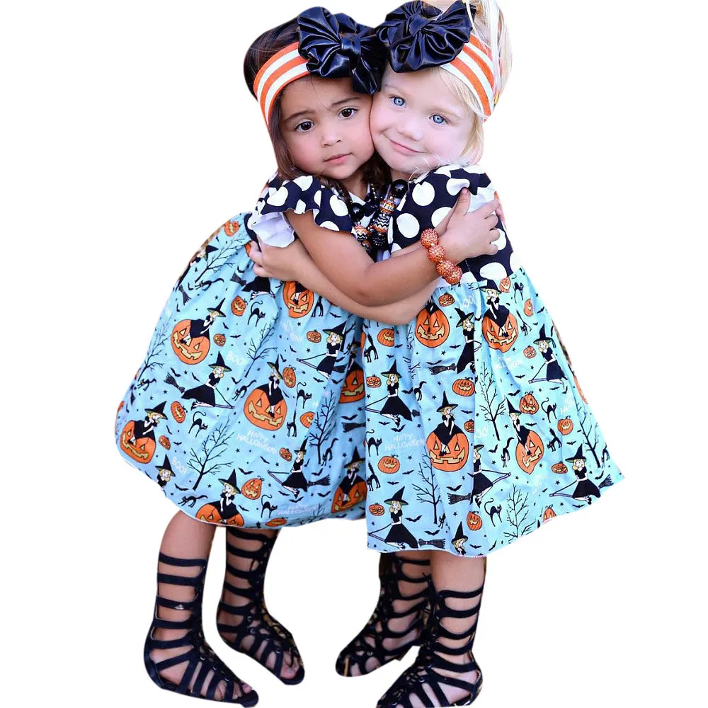 

ARLONEET Girl Dress Girls Halloween Pumpkin Cartoon Princess Dress Baby Ruched Dress Cute Girl 2 to 6 Years Drop Shipping 30S426