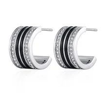 HanCheng новые модные черные посеребренные кубические циркониевые драгоценные камни керамические круглые серьги-гвоздики для женщин ювелирные изделия brincos bijoux