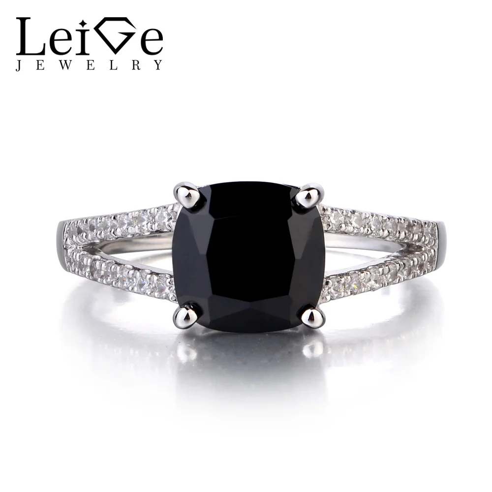 Leige Jewelry 925 Sterling Silver Natural Black Spinel Ring Gemstone
