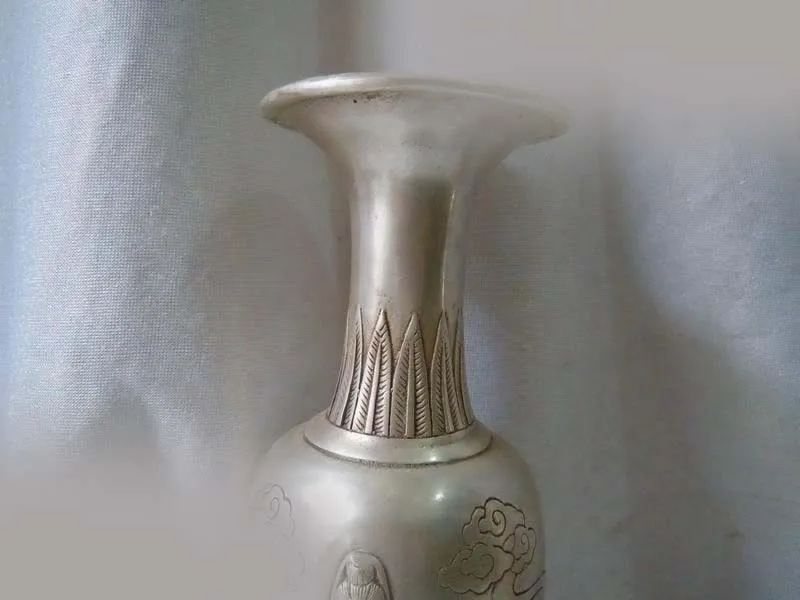 

DS Tibet silver carved Two boys Kwan-yin Bodhisattva Vase Sculpture Statue