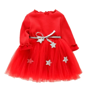 

Toddler Baby Girls Long Sleeved Tutu Dresses Plus Velvet Five-pointed Star Gauze Pettiskirt Clothes Party Princess Dresses A20