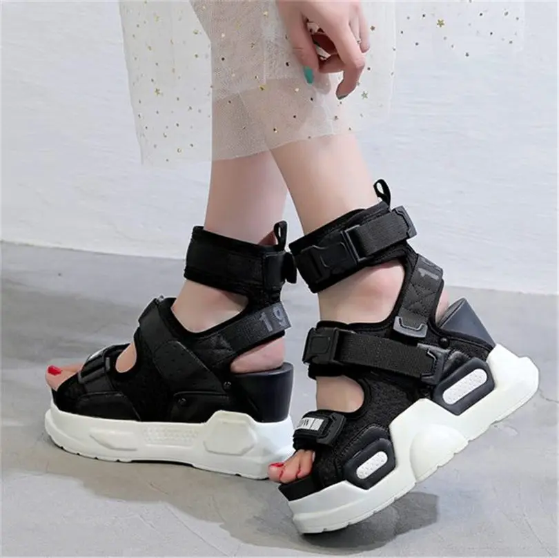 NAYIDUYUN/Летние босоножки; женские кожаные сандалии-гладиаторы на платформе и высоком каблуке; кроссовки со стразами; кроссовки - Цвет: Black 1
