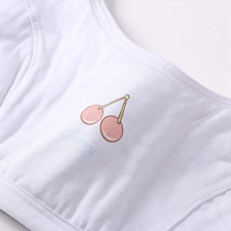 Girl Underwear Puberty Girls Summer Spring Cherry Print Seamless Training Bra Teenage Soft Cotton Underwear