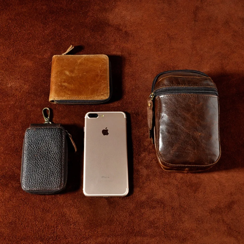 Design Men Original Leather Small Travel Summer Pouch Hook Belt Waist Pack Bag Fashion Male Cigarette Case 6