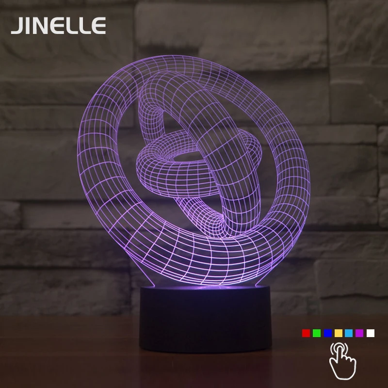 Dropship 3D Optical Illusion LED Table Night Lights USB Cable Battery Operated Desk Lamp Indoor Decorations Circle Ring | Освещение