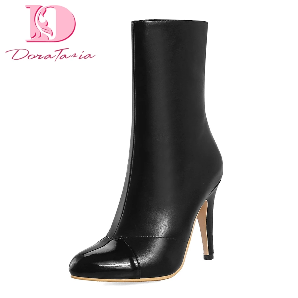 

Doratasia New dropship Brand Shoes Woman Boots Plus Sizes 28-52 sexy Thin High Heels Zip Up Pointed Toe Black White party Boots