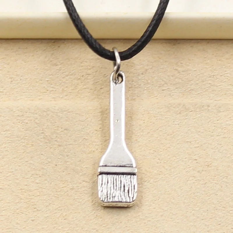 

New Durable Black Faux Leather tools paint brush Pendant Cord Choker Charm DIY Retro Boho Tibetan Silver Necklace Jewelry