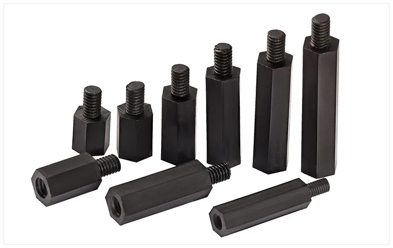 Black Male Pillars M3 Nylon Plastic with Nut Studs Hex Standoff Spacers Hexagona 