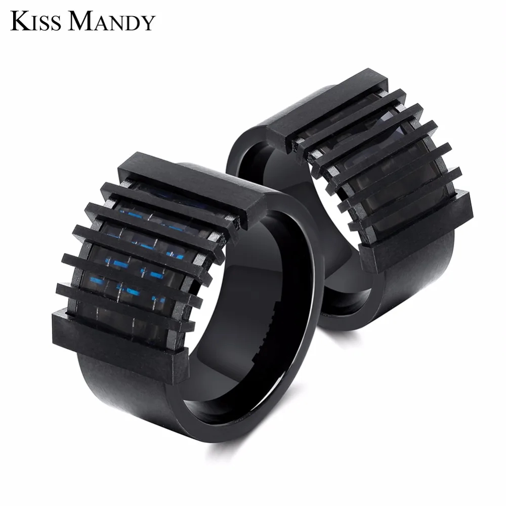 

KISS MANDY New Arrival 316L Stainless Titanium Steel Men Black Color Ring With Unique Design Male's Fashion Jewelry FR44