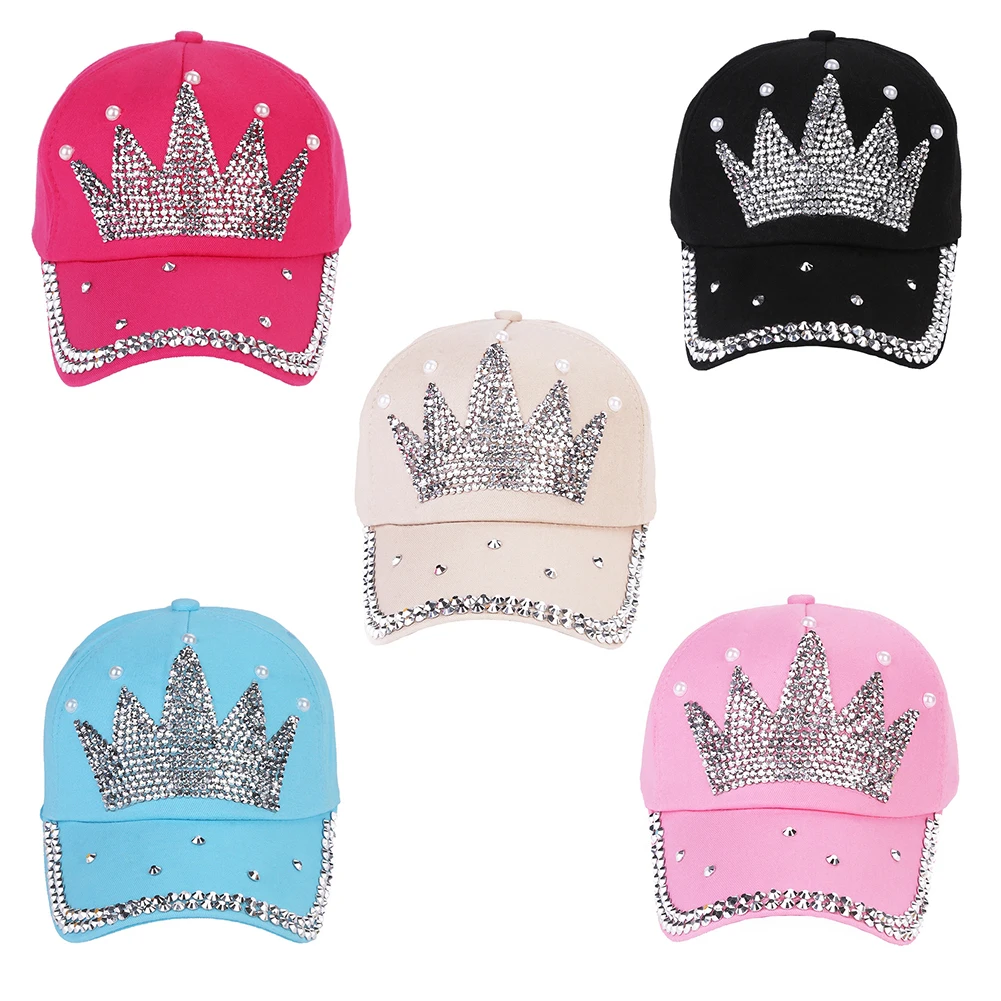 Модные женские Корона искусственный жемчуг стразы бейсболка Snapback Открытый шляпа от солнца