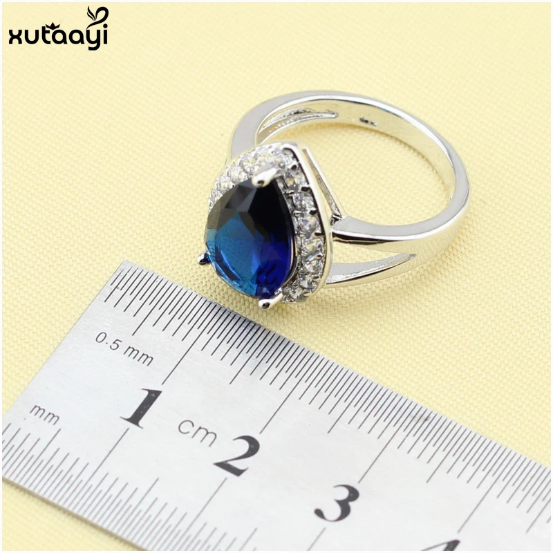 XUTAAYI Top Quality 925 Silver Jewelry Sets Blue Created Sapphired Flawless Necklace/Rings/Earrings/Bracelet For women - Image 5