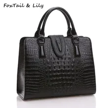 FoxTail & Lily Crocodile Pattern Genuine Leather Bag Women Shoulder Messenger Bags Luxury Famous Designer Handbags High Quality foxtail