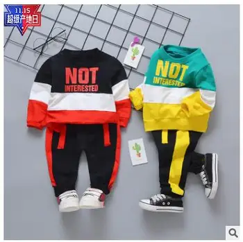 

2018 Baby suit new fashion cotton stitching cartoon pattern shirt + trousers suit long sleeve two piece set how many optional