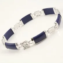 

Rare silver Jewelry lapis lazuli Bracelet 7.5" 18cm Armschmuck Wholesale Wedding Girl MEN Quartz jewelry 2pcs Silver hook