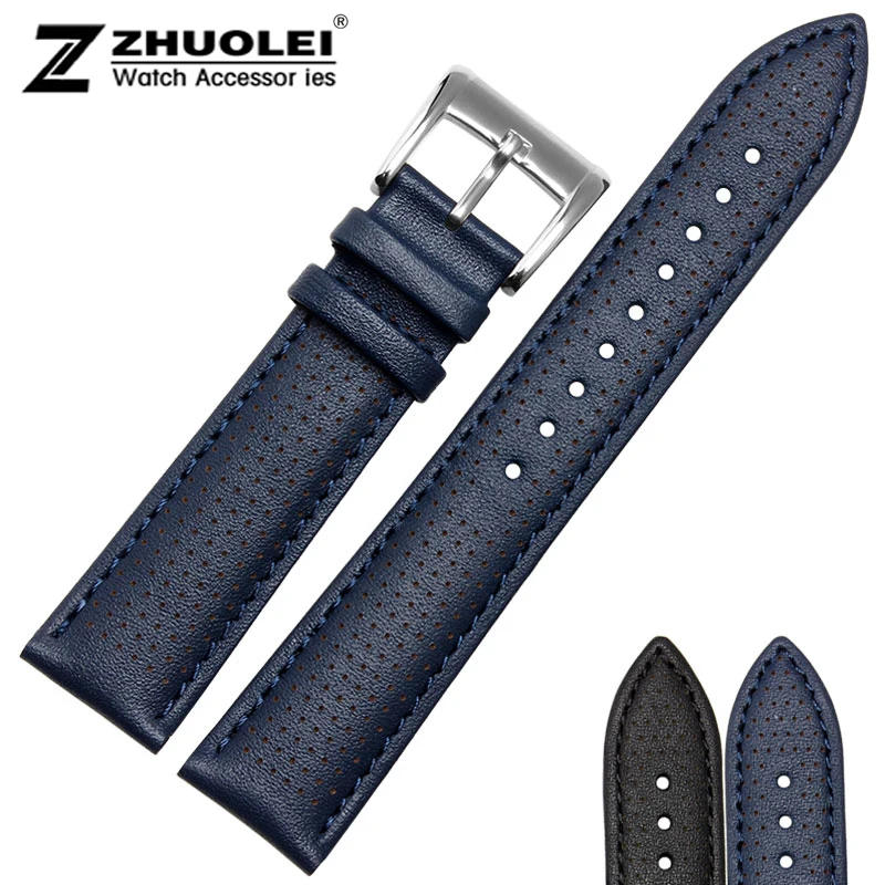 

Leather strap Male female pin buckles bracelet 22 m for AR1736 | AR1737 Precision steel clasp 22|20mm black|blue watchbands