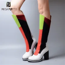 Prova Perfetto/разноцветные женские сапоги до колена; сапоги на платформе со шнуровкой из эластичной ткани; сапоги на высоком каблуке; Botas; сезон осень; Botas Mujer