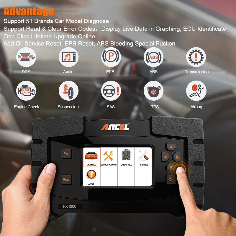 Ancel FX4000 OBD2 автомобильный диагностический инструмент ABS EPB масляный Сервис Сброс Авто сканер полностью система Профессиональный OBD 2 Автомобильный сканер
