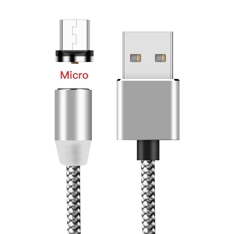 ESVNE 2m Магнитный кабель Micro Usb Typc C магнитная зарядка для Iphone lighting 2A Быстрая зарядка Usb C магнитное зарядное устройство кабель для мобильного телефона - Цвет: for Micro Silver