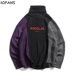 ICPANS 2019 новый модный свитер пуловеры мужские свободные уличные хип хоп Лоскутные мужские свитера 2019 Весна