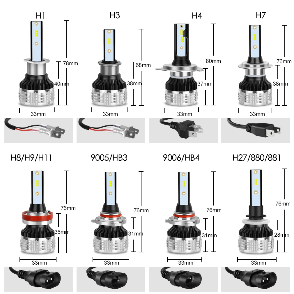 H1 H3 H7 светодиодный H4 Canbus H8 H11 HB3 9005 HB4 9006 880 881 H27 светодиодный с зэс чипы, яркие автомобильные лампы, лампы 80 Вт 12000LM 6000K для автомобильных фар